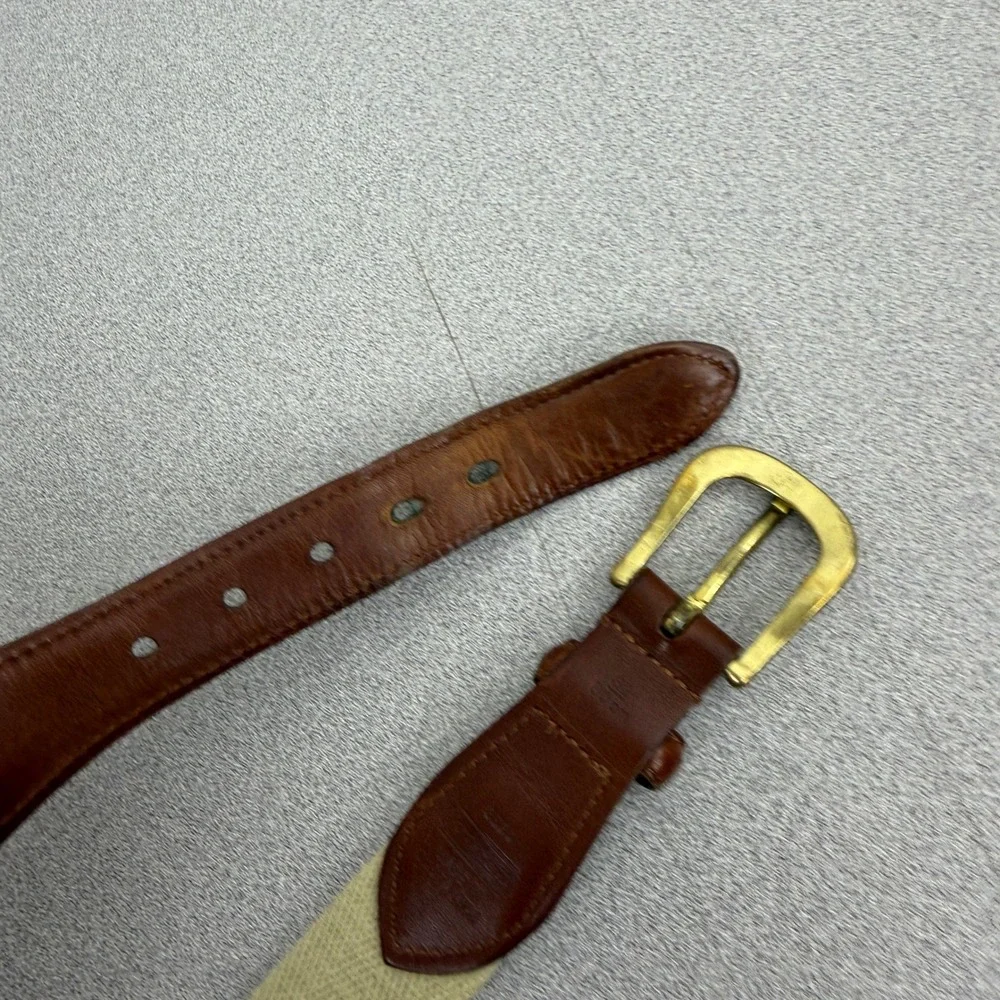 Coach Belt Mens 30 Tan Brown Woven Cotton Leather Trim Brass Surcingle 3880